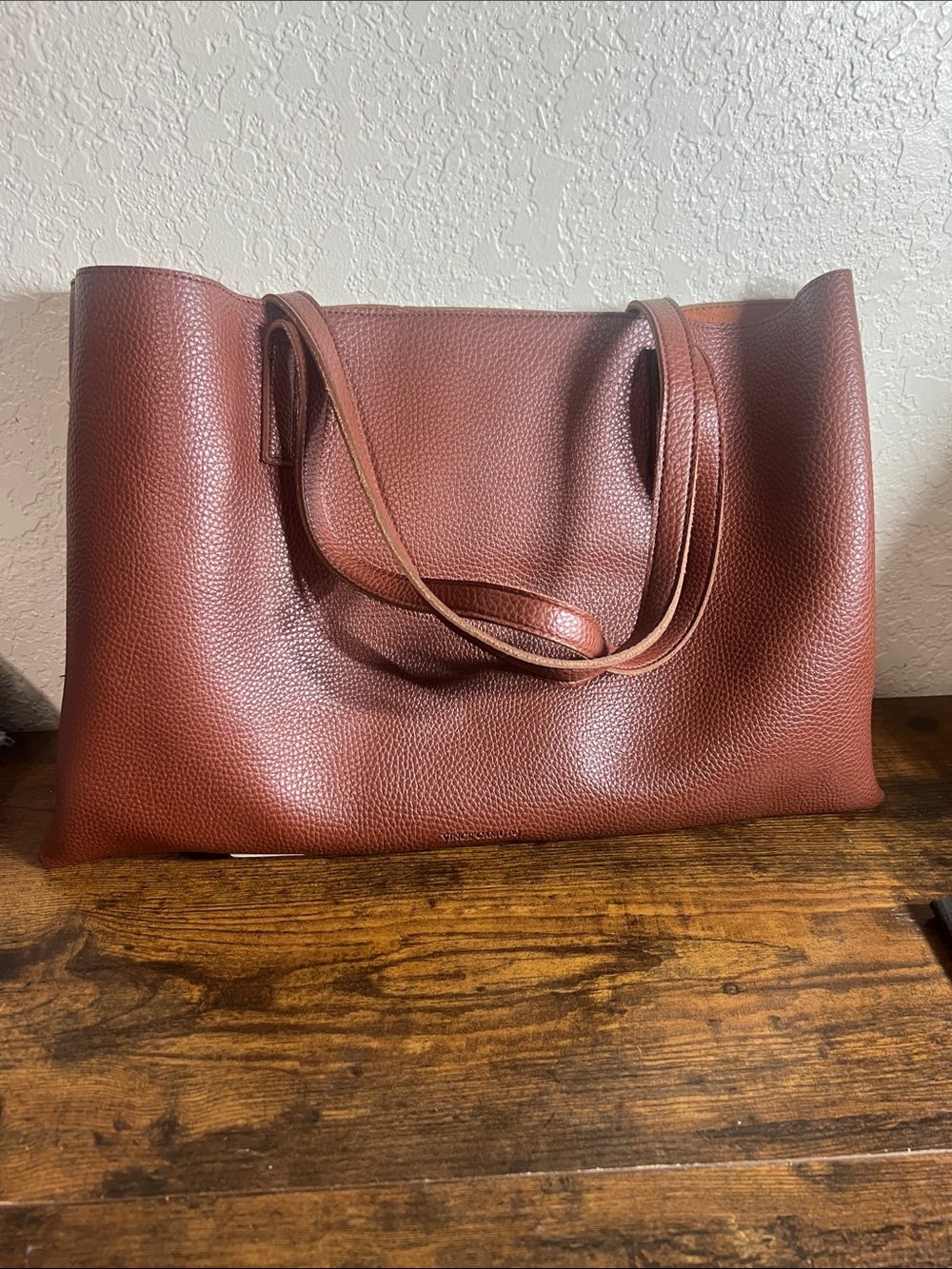 Vince Camuto Chestnut Pebbled Leather Tote